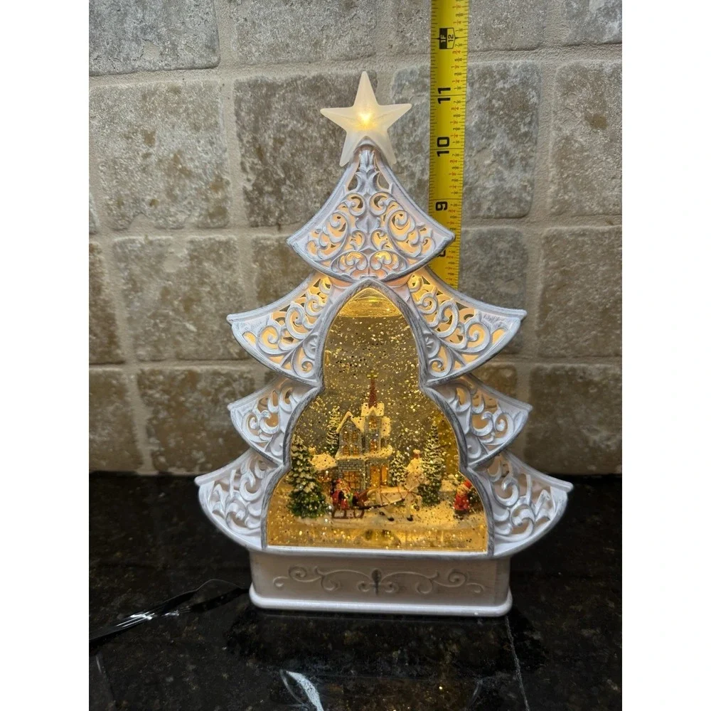 Christmas Tree Water Filled Snow Globe LED Light‎ Up Victorian Home Scene NEW